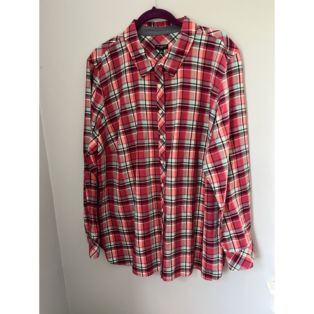 Talbots Women's Plaid Multicolor Button-Down Shirt, Size 2X, Long Sleeve,